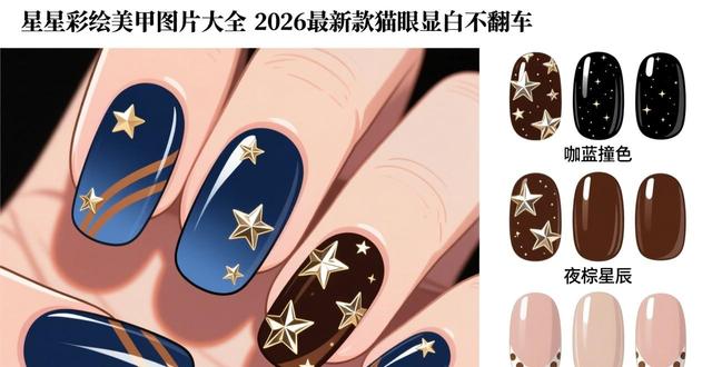 星星彩绘美甲图片大全 2026最新款猫眼显白不翻车