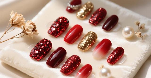 美甲红色搭配什么颜色好看图片_美甲图案红色系_红色和亮片美甲图片