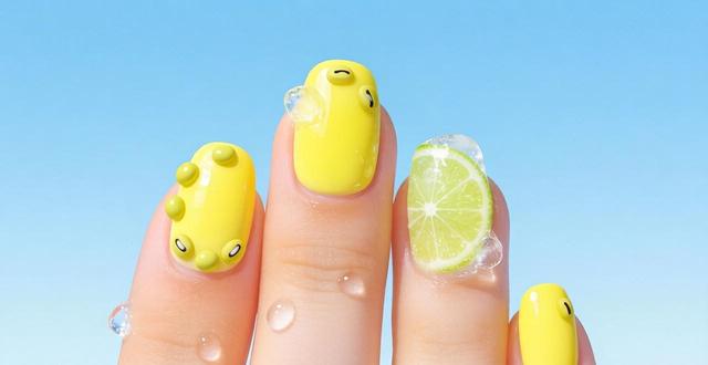 美甲夏天款式图柠檬_柠檬片美甲画法_柠檬美甲图片大全